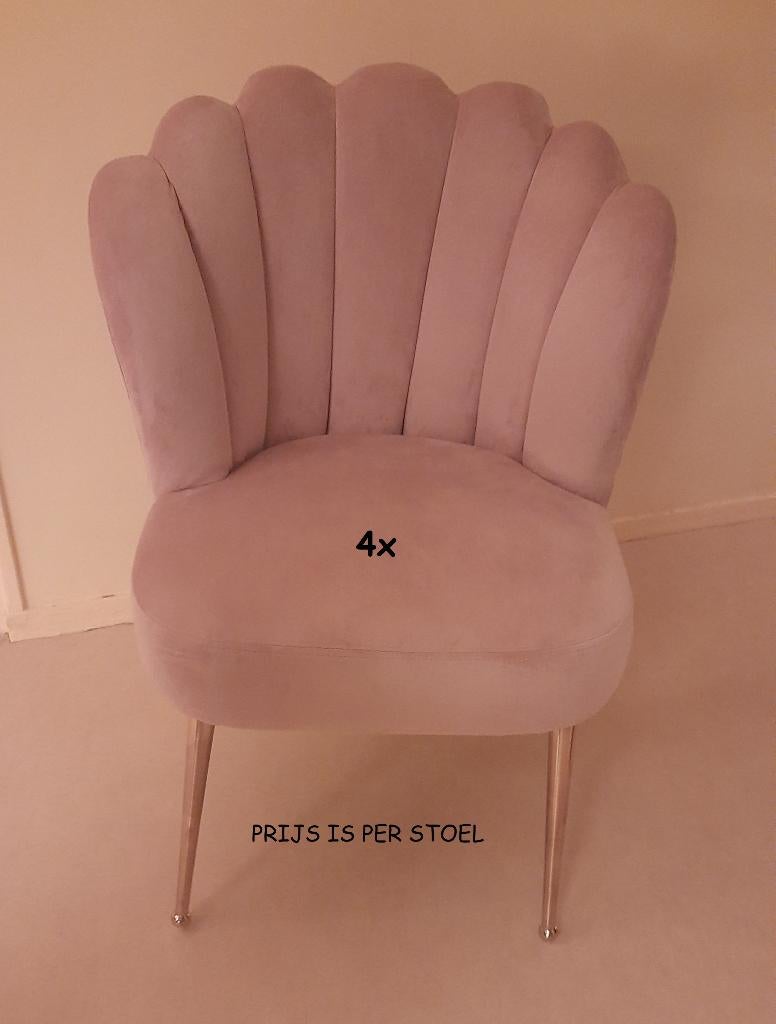 4x Velvet Roze Schelpvormige Eetstoelen, Ophalen, Overige kleuren, "Schelpvormige" Roze Velvet Eetstoelen, Nieuw