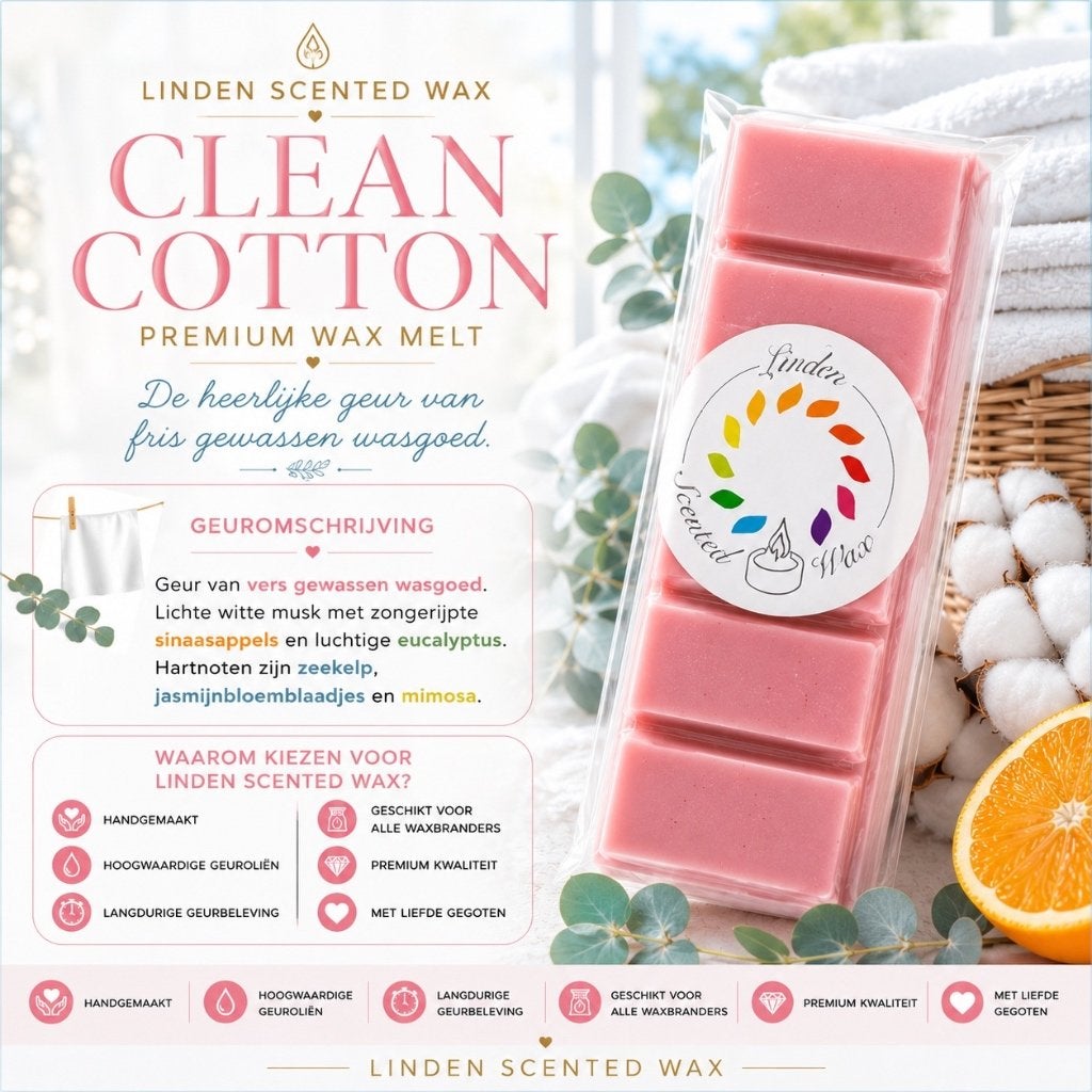 Waxmelts CLEAN COTTON waxmelt geur schoon parfum snapbar, Ophalen of Verzenden, Nieuw, Was, Kaars