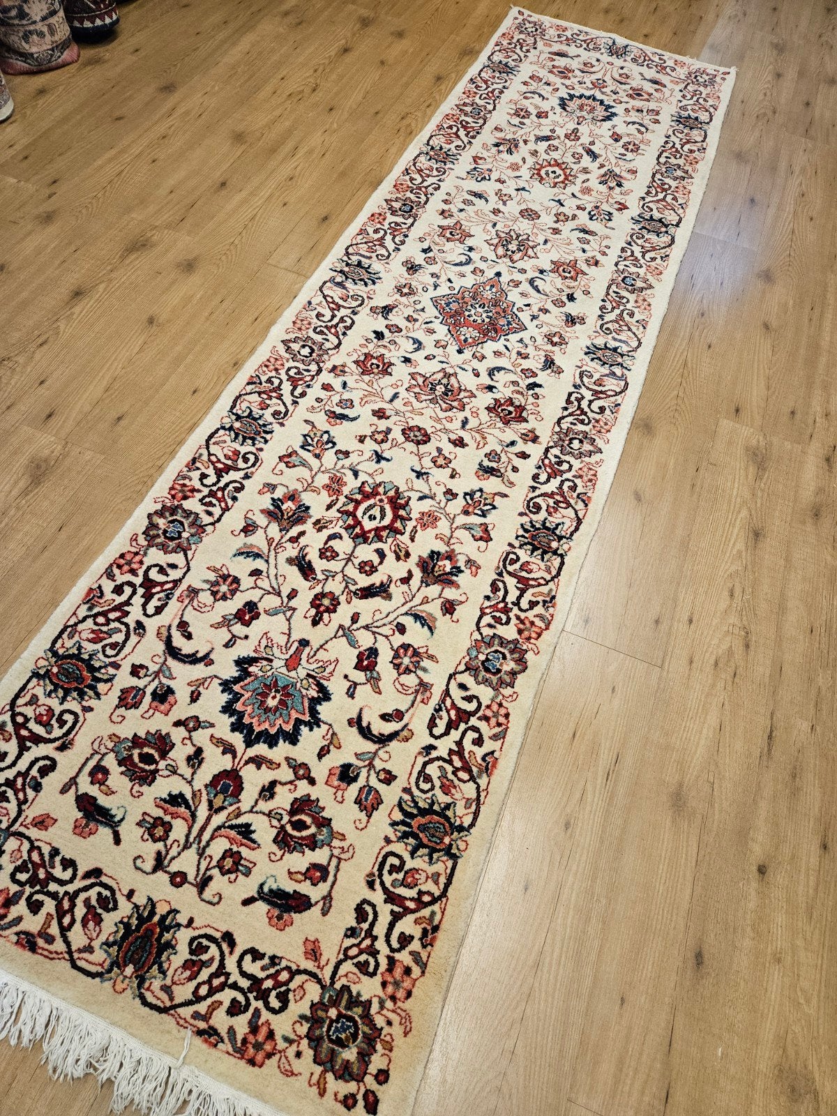 Vintage handgeknoopt perzisch tapijt loper sarough 320x88, Info@SlatsAntiek.nl, Tweedehands, Perzisch, 200 cm of meer