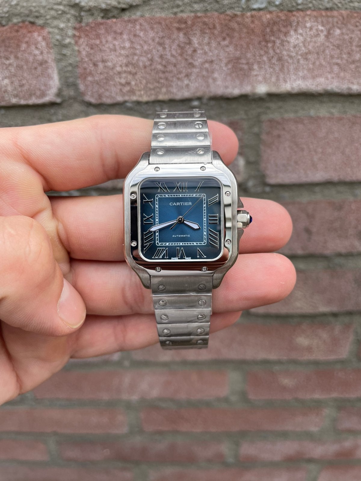 Cartier Santos medium blauw, Ophalen of Verzenden