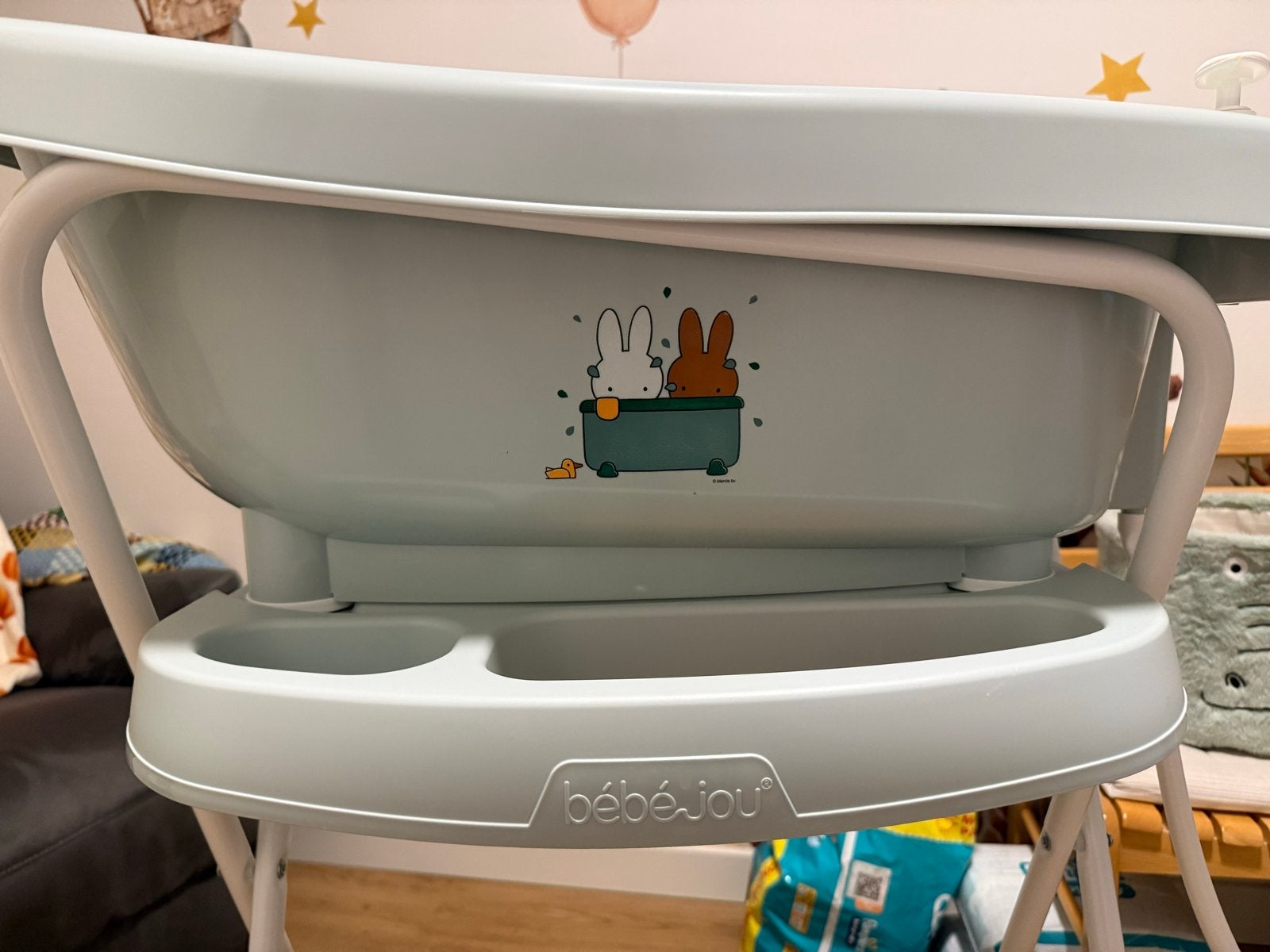Bébé-Jou Click Thermobad Nijntje Nina + Badstandaard miffy, Ophalen, Zo goed als nieuw, Badje, Bébé-jou
