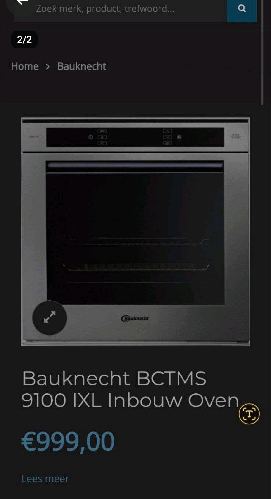 Bauknecht BCTMS 9100 IXL Inbouw Combi-oven, Witgoed en Apparatuur, Ophalen, Bauknecht, Inbouw, Magnetronfunctie