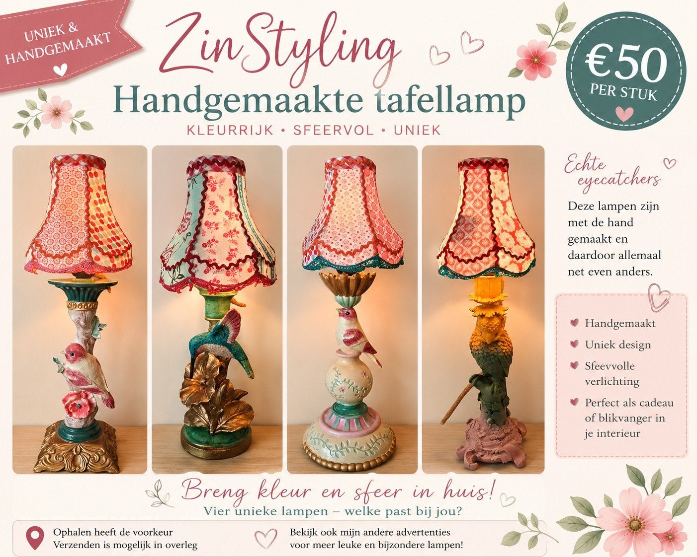 tafellampen sfeerlamp lamp bedlamp, Huis en Inrichting, Vintage, Meerkleurig, Nieuw, Ophalen of Verzenden