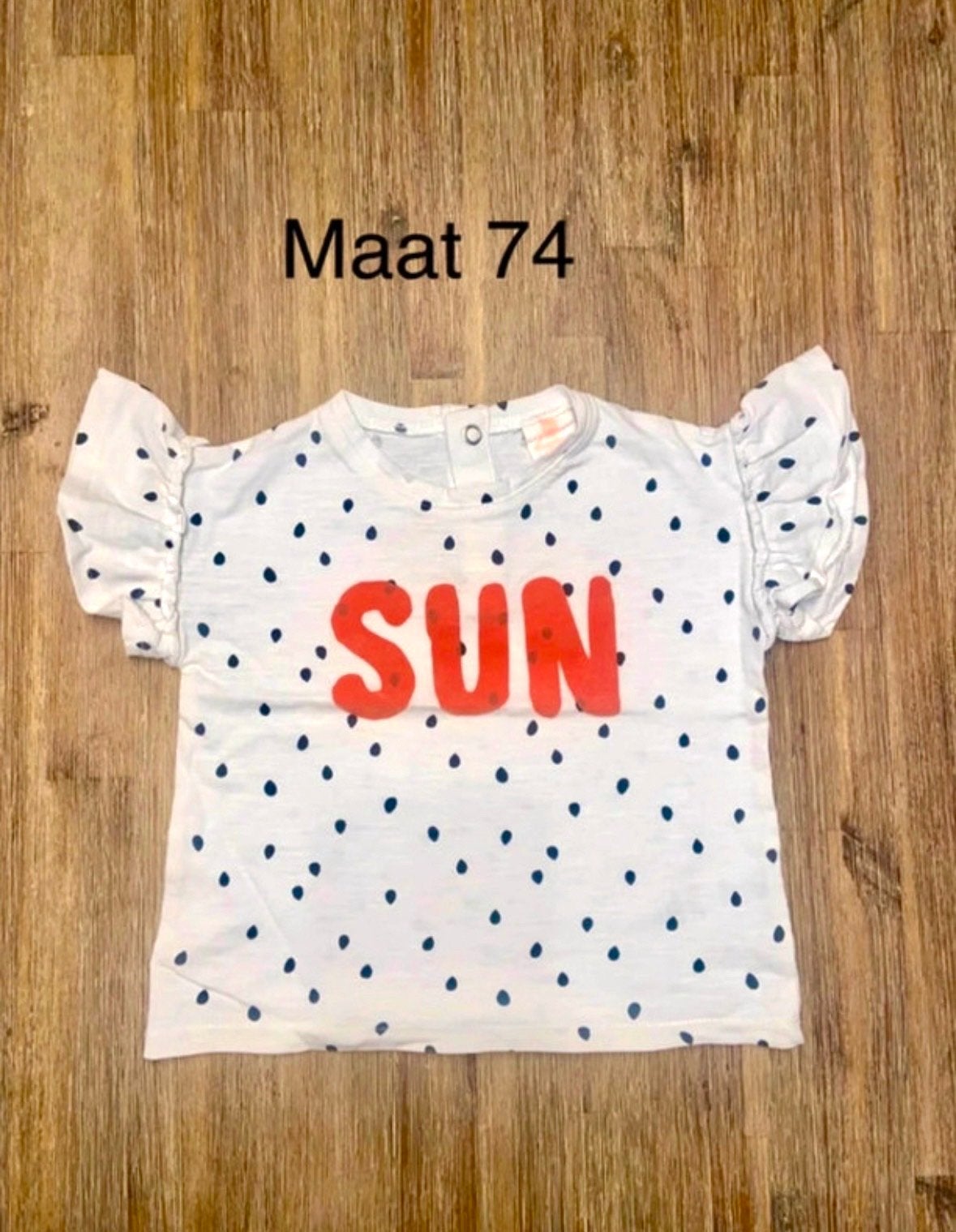 HEMA Crème T-shirt maat 74, Ophalen of Verzenden, Zo goed als nieuw, Meisje, Shirtje of Longsleeve