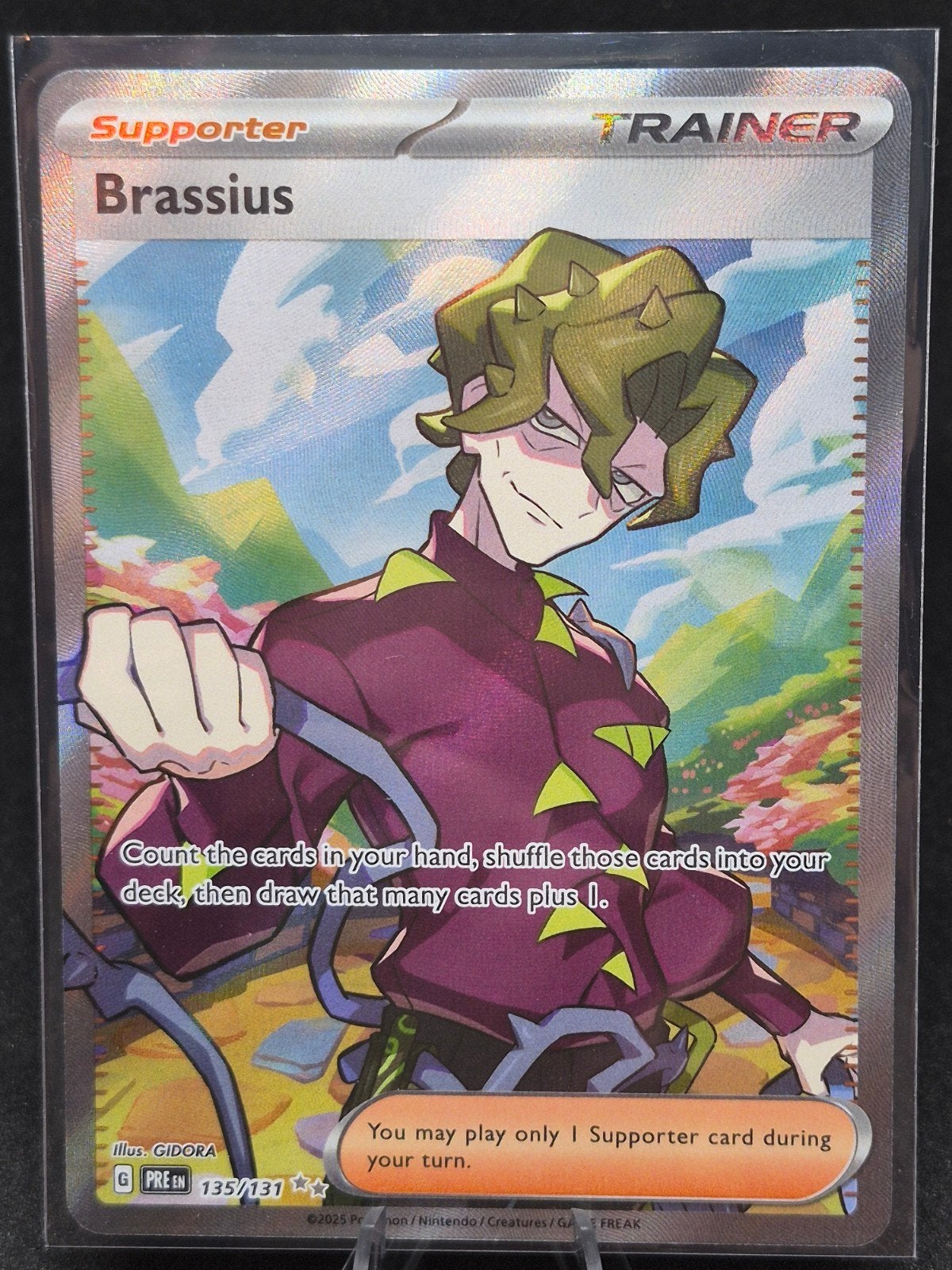 Brassius Full Art Trainer Pokémon Kaart Scarlet & Violet, Ophalen of Verzenden, Zo goed als nieuw, Losse kaart, Foil