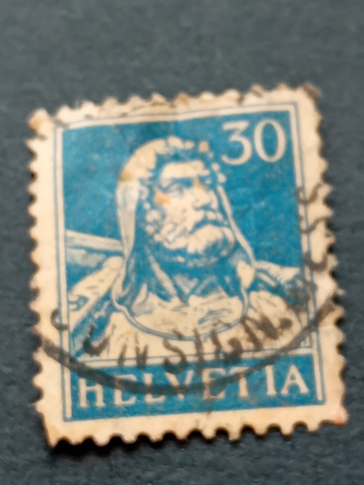Zeldzame Zwitserse postzegel Helvetia 30 cent, Ophalen of Verzenden, Gestempeld