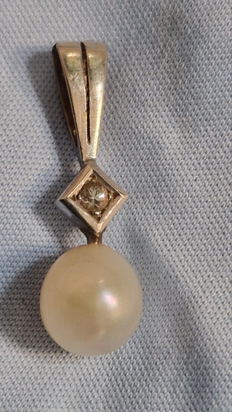 Gouden Hanger met Diamant en Echte Parel, Gebruikt, Ophalen of Verzenden, Met edelsteen, Goud