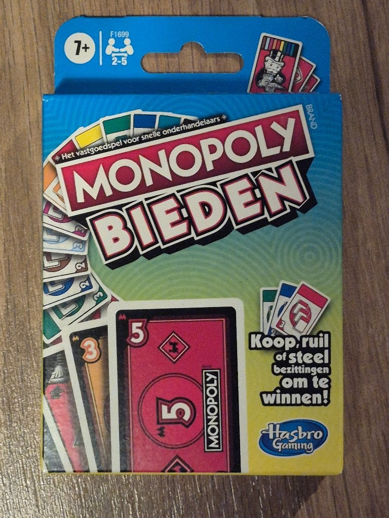 Monopoly Bieden Kaartspel, Een of twee spelers, Ophalen, Nieuw, Hasbro Gaming