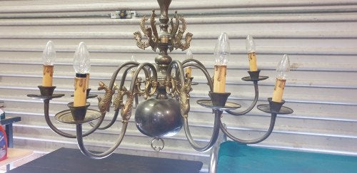 kroonluchter antiek , geheel messing met vissen, Ophalen of Verzenden, 'T Olde Gre-j, Info@toldegrej.nl, Endepoelstraat 20f Didam