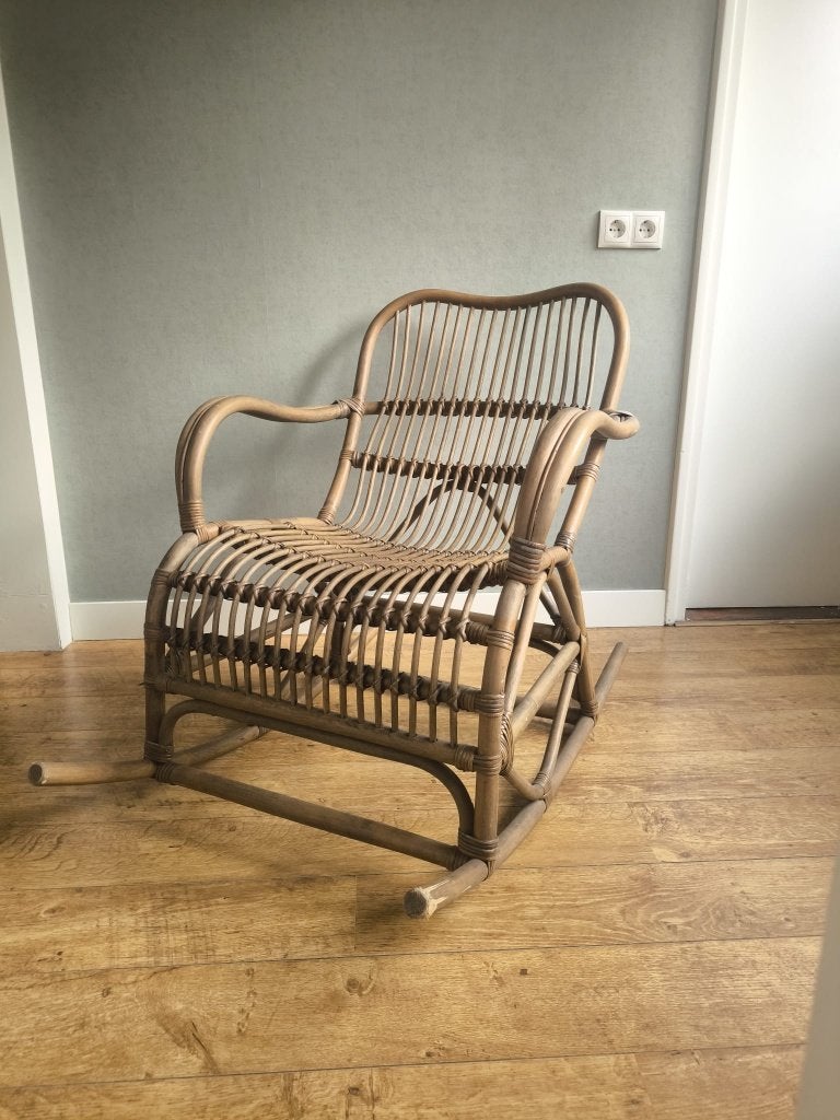 Rotan schommelstoel, Huis en Inrichting, Ophalen, Gebruikt, Bruin, Riet of Rotan