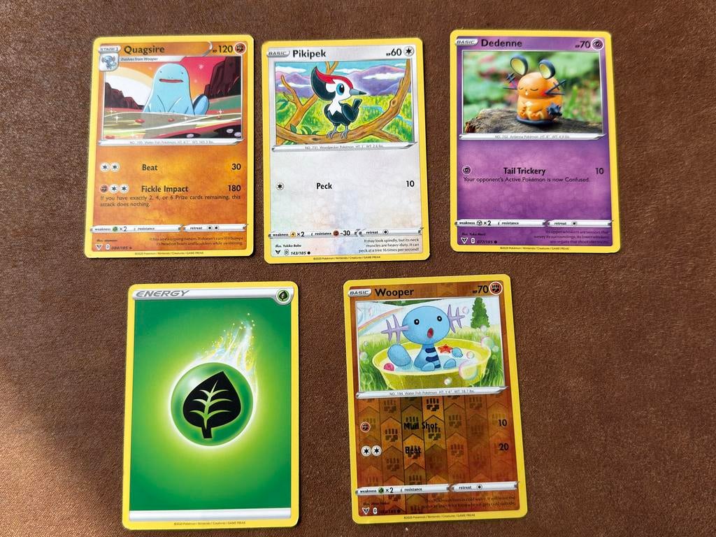 Pokémon Kaarten Set: Quagsire, Pikipek, Dedenne, Wooper, Ophalen of Verzenden, Zo goed als nieuw, Meerdere kaarten