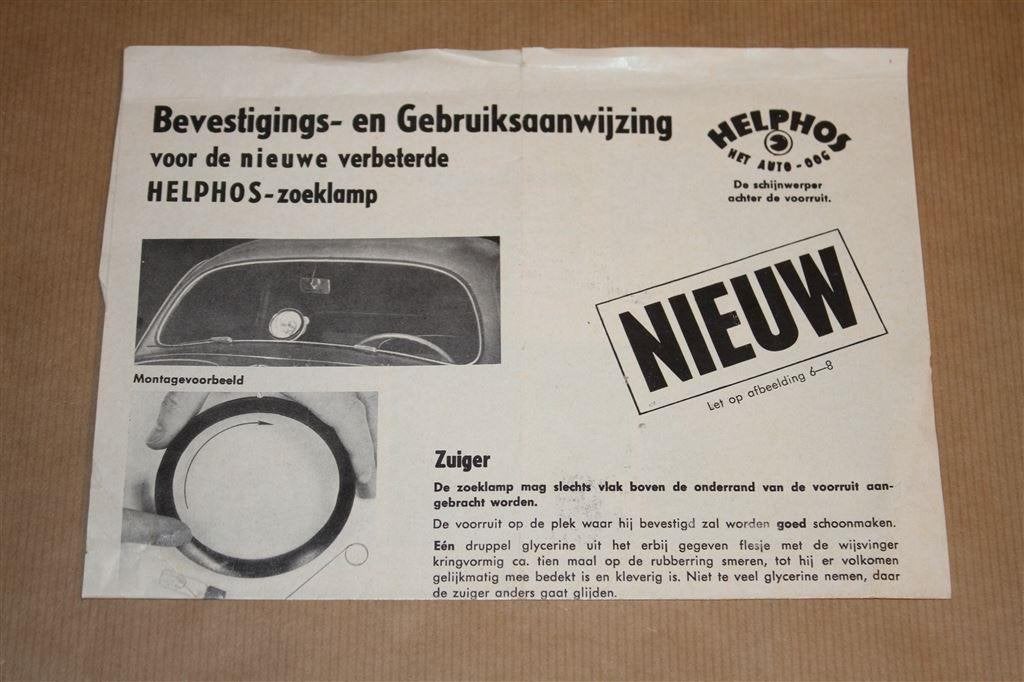 Zeldzame handleiding Helphos zoeklamp [voor auto] 1965, Ophalen of Verzenden
