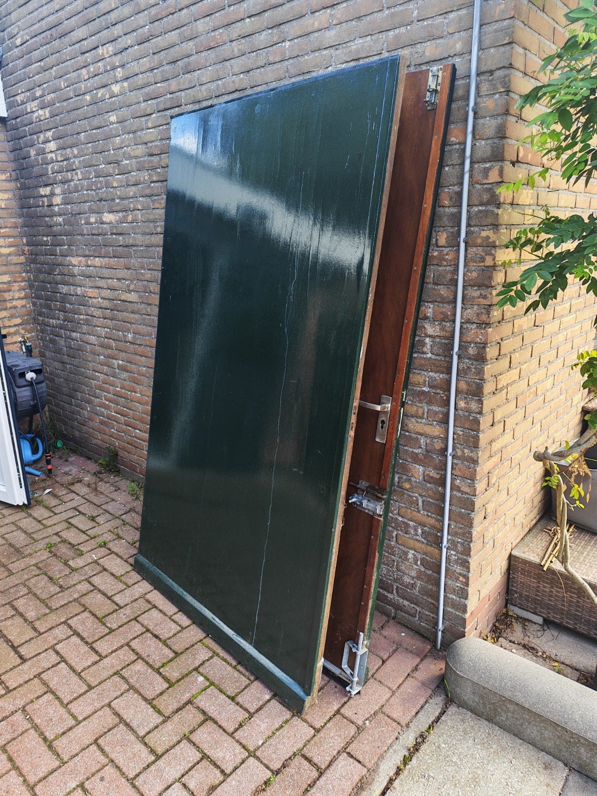Houten garage deuren 250 x 217, Doe-het-zelf en Verbouw, Ophalen, Gebruikt