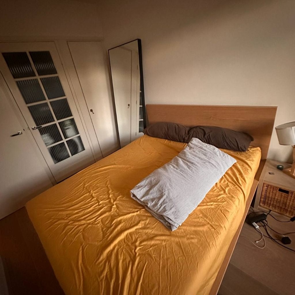 IKEA Malm bedframe 160x200 hoog + Leirsund + gratis matras, Ophalen, Gebruikt, Overige kleuren, Tweepersoons
