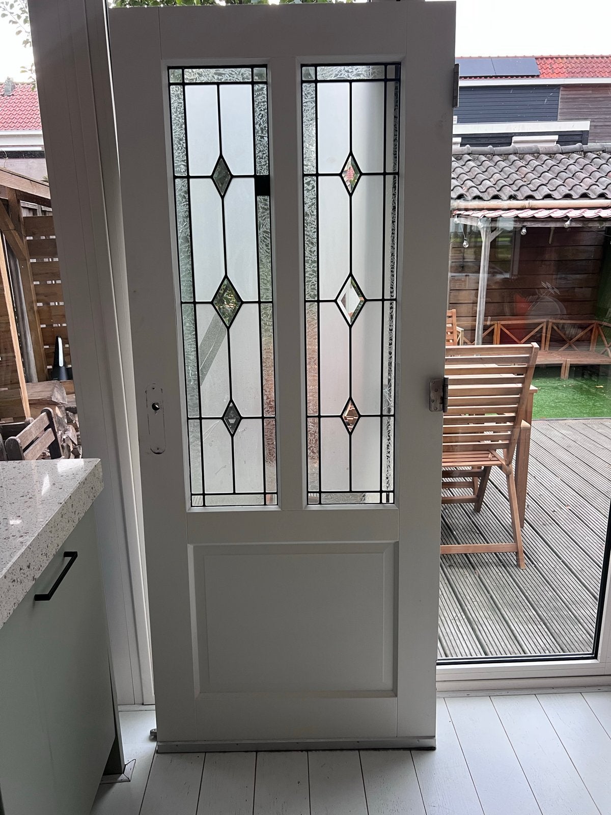 Glas in lood deur 82,5 x 200 cm met barsten, Ophalen, Gebruikt, 80 tot 100 cm, Binnendeur