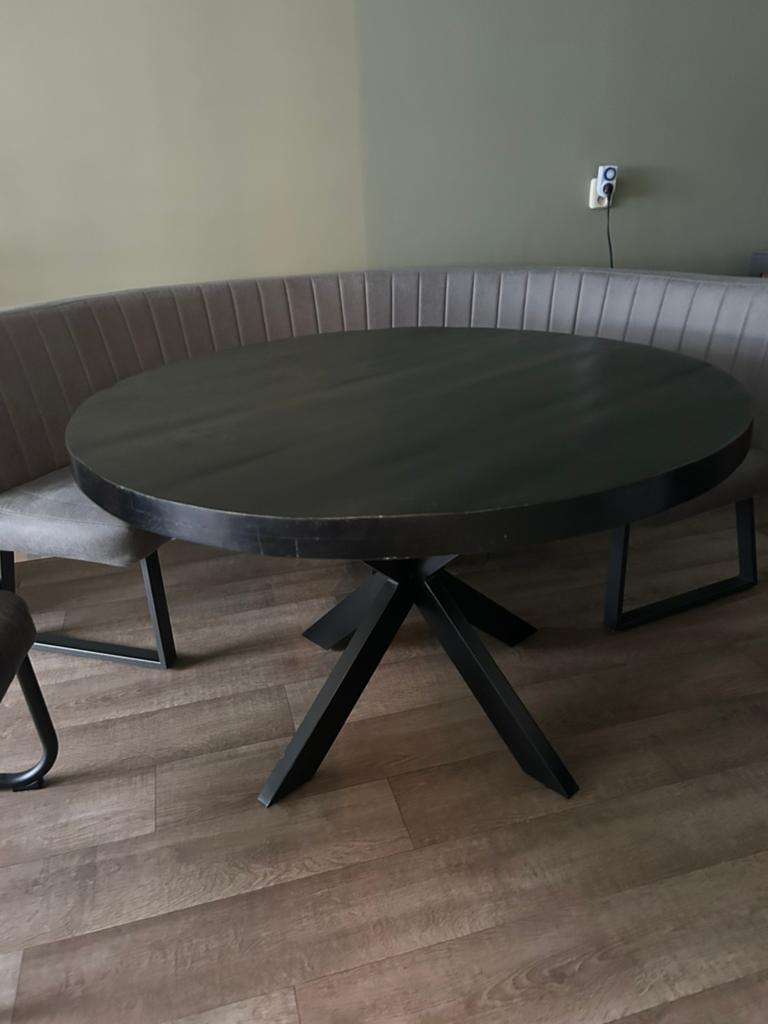 Eettafel mangohout, Huis en Inrichting, Tafels | Eettafels, Ophalen, Gebruikt, Rond, Vier personen