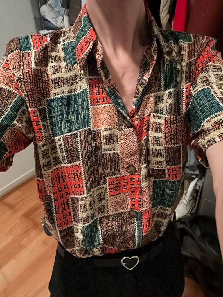Vintage Blouse met Patchwork Print, Ophalen of Verzenden, Zo goed als nieuw, Maat 36 (S), Overige kleuren