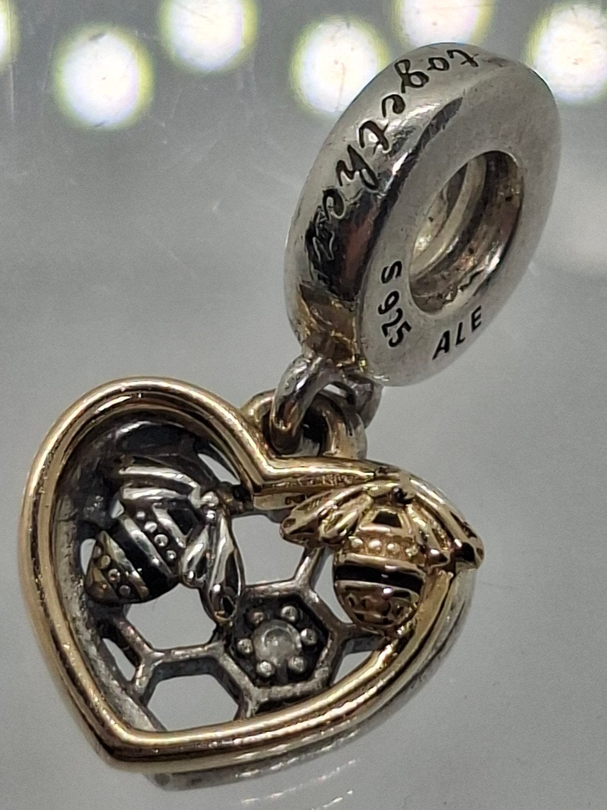 Pandora zilveren charm 925 deels goud verguld, Pandora, Ophalen of Verzenden, 1 bedel, Zilver