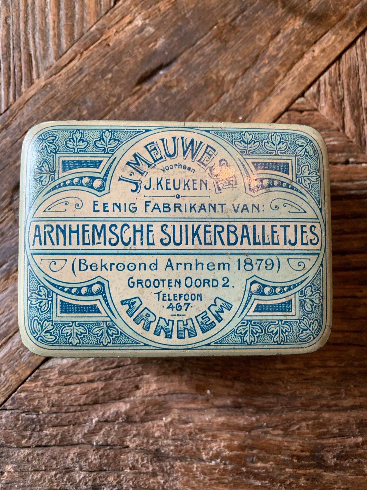 Zeer oud blikje J. Meuwes Arnhemse Suikerballetjes, Ophalen of Verzenden, Gebruikt, Overige, Overige merken