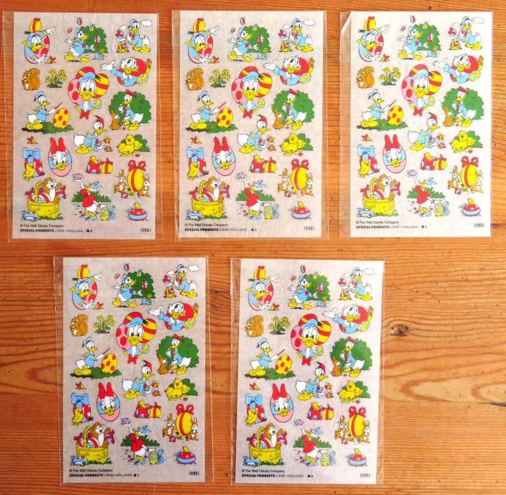 5 velletjes met Donald Duck afwrijfplaatjes / stickers., Hobby en Vrije tijd, Stickers en Plaatjes, Ophalen of Verzenden, Nieuw