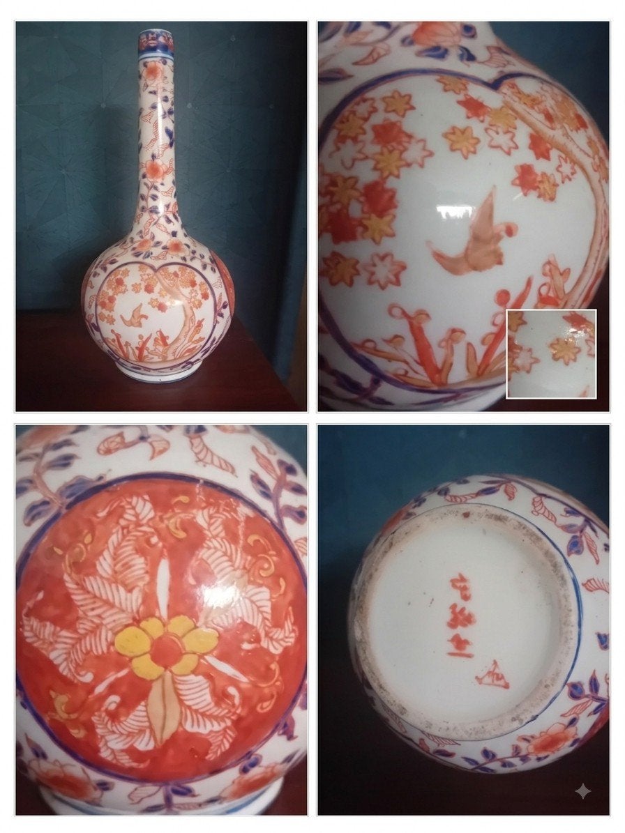 Prachtige Japanse Imari Porseleinen Flessenvaas – Handgeschi, Ophalen of Verzenden