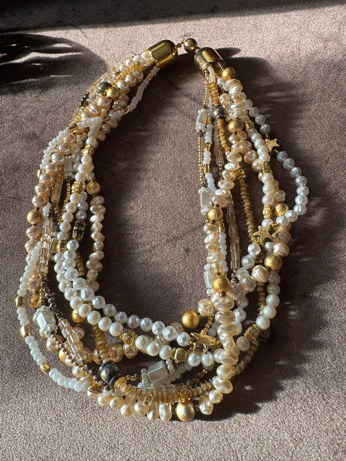 Meer laagse ketting met imitatie parels, Ophalen of Verzenden, Zo goed als nieuw, Wit, Overige materialen