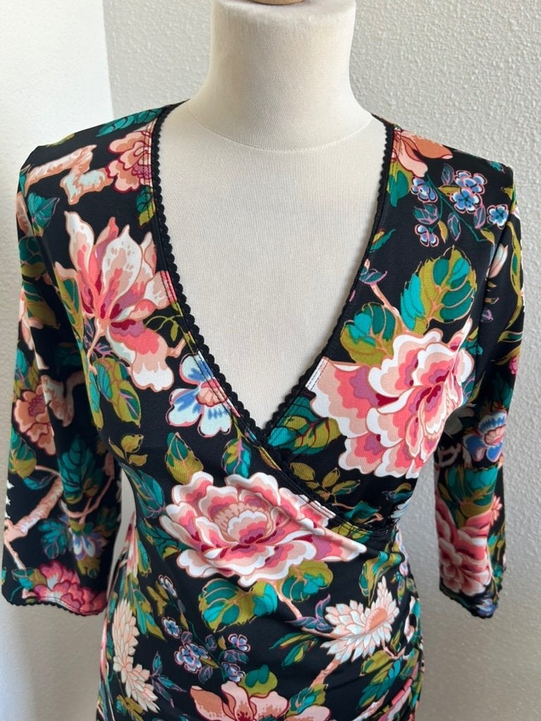 King Louie maat L prachtige bloemen crossdress jurk 3146, Maat 42/44 (L), Ophalen of Verzenden, Zo goed als nieuw, Knielengte
