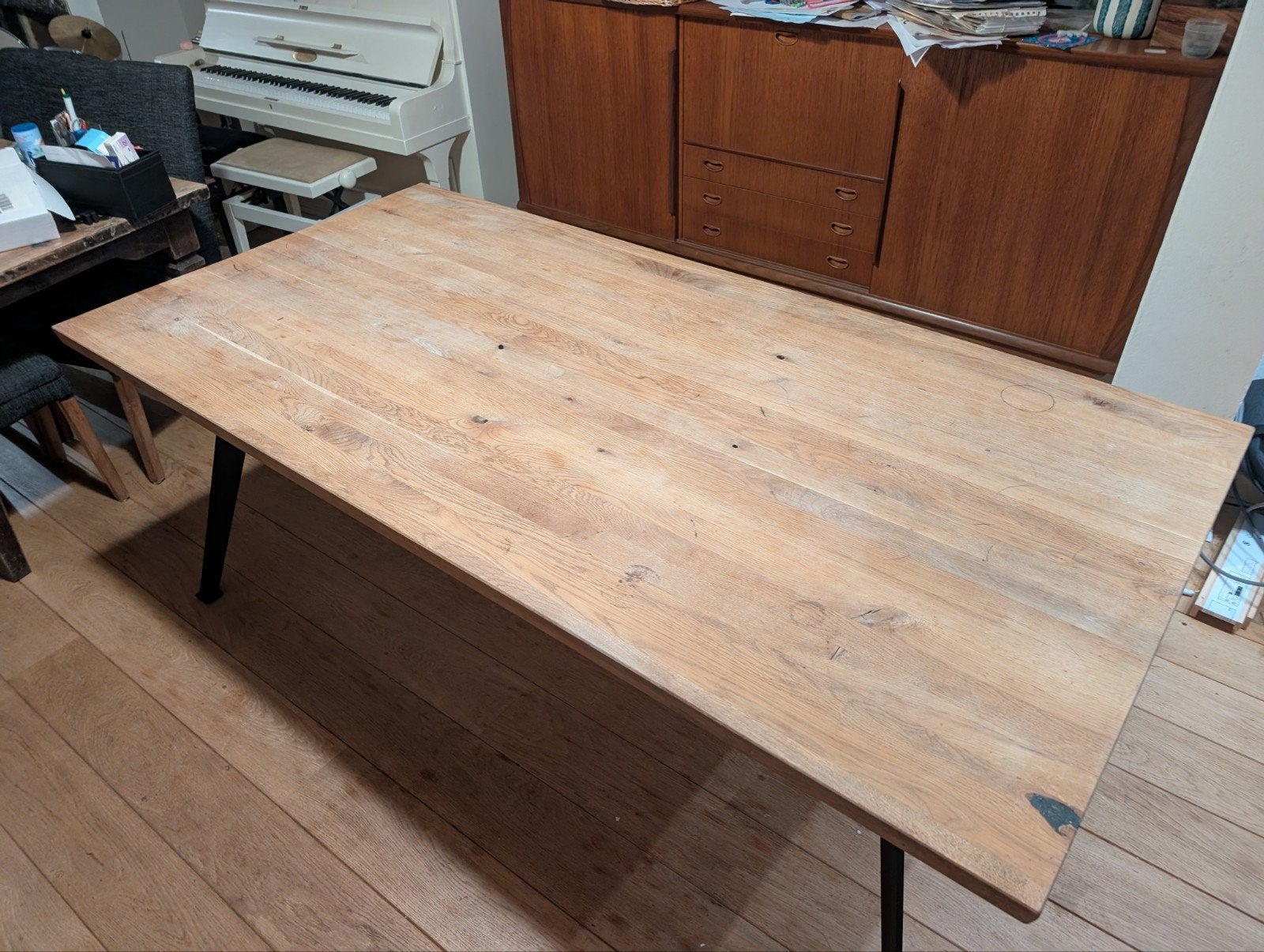 Houten eettafel met metalen poten, Huis en Inrichting, Tafels | Eettafels, Ophalen, Modern, Industrieel, Landelijk, Gebruikt, 50 tot 100 cm