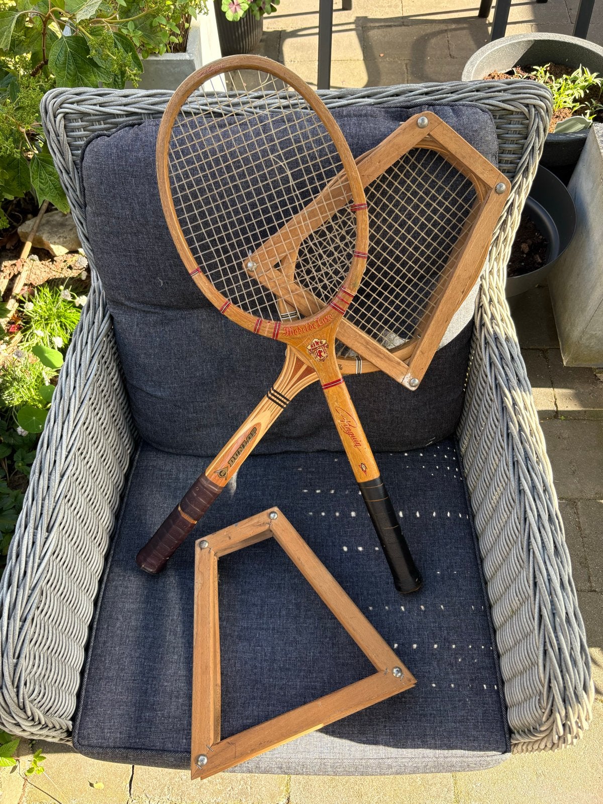 Set van 2 antieke houten tennisrackets met pers, Antiek en Kunst, Ophalen of Verzenden