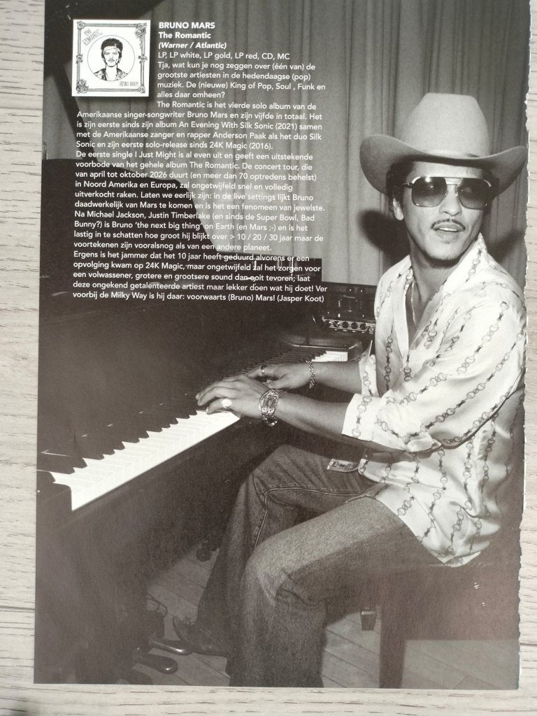 Bruno Mars 1-pagina tijdschrift artikel Platomania 2026, Verzenden, Zo goed als nieuw, Boek, Tijdschrift of Artikel