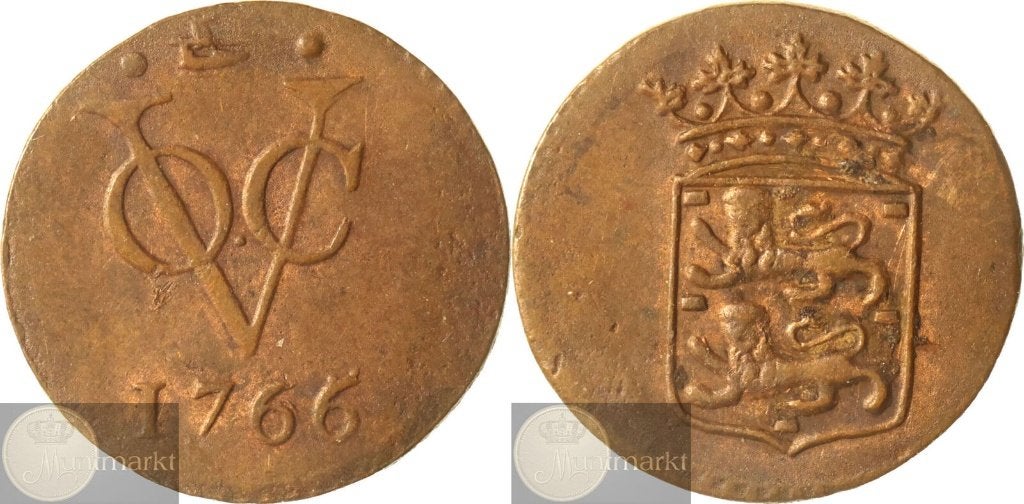 V.O.C. - West-Friesland - Duit 1766 - 1765 jaartalwijziging, Ophalen of Verzenden, Vóór koninkrijk, Overige waardes, Losse munt