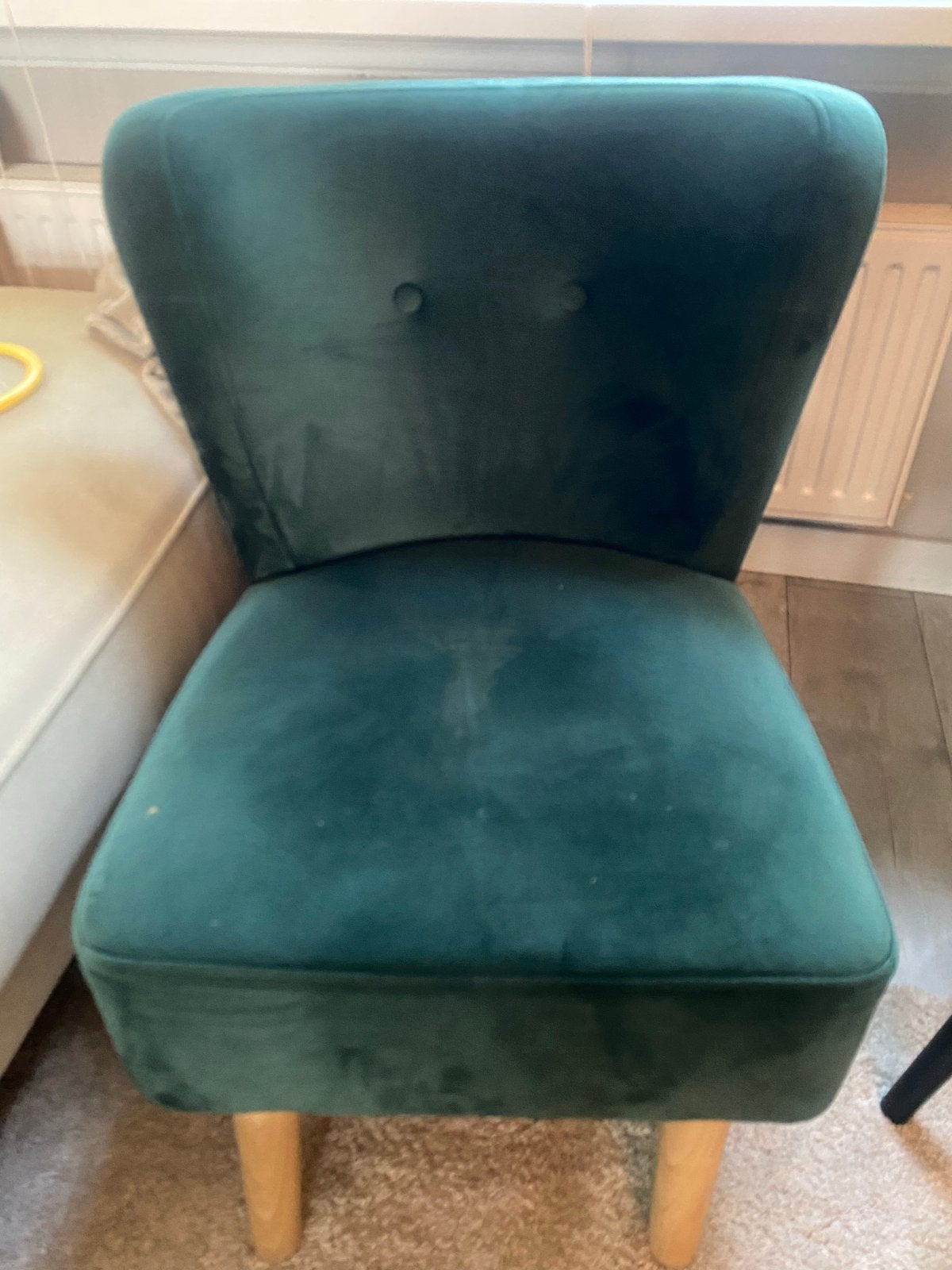 Stijlvolle donkergroene fluwelen stoel, Huis en Inrichting, Stoelen, Ophalen, Gebruikt, Overige kleuren, Eén