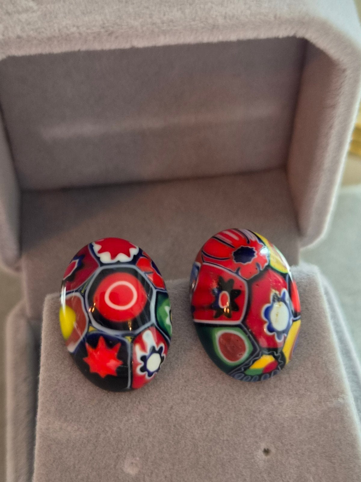 Vintage Murano Millefiori Glas Oorbellen Clips 2 cm, Gebruikt, Overige kleuren, Ophalen of Verzenden, Glas
