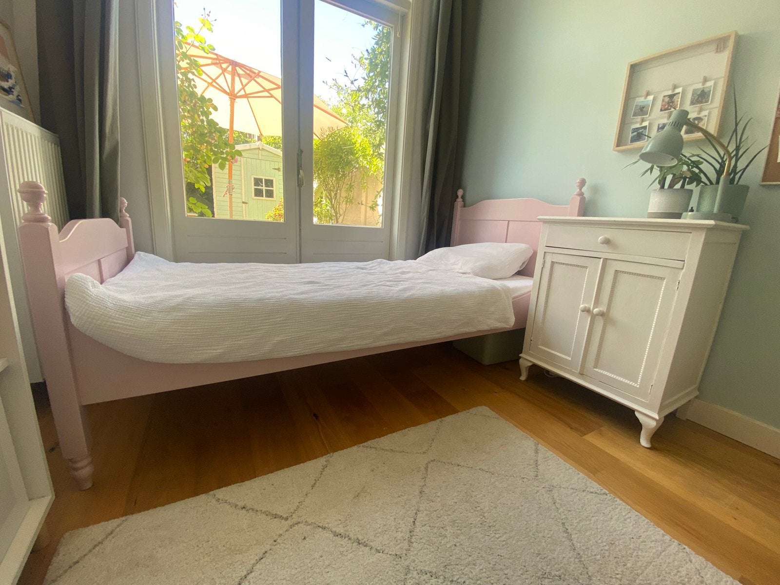 Brocante 1-persoons kinderbed, Ophalen, 85 tot 100 cm, Gebruikt, Lattenbodem