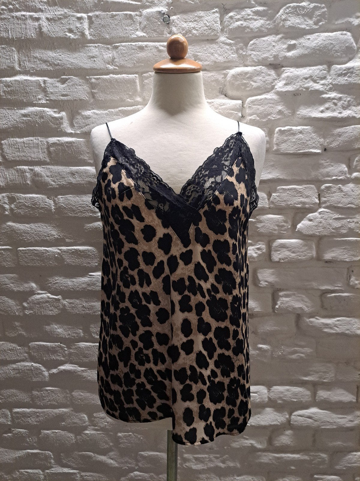 Zara luipaardprint top met kant - Maat 34, Bruin, Verzenden, Zara, Zo goed als nieuw