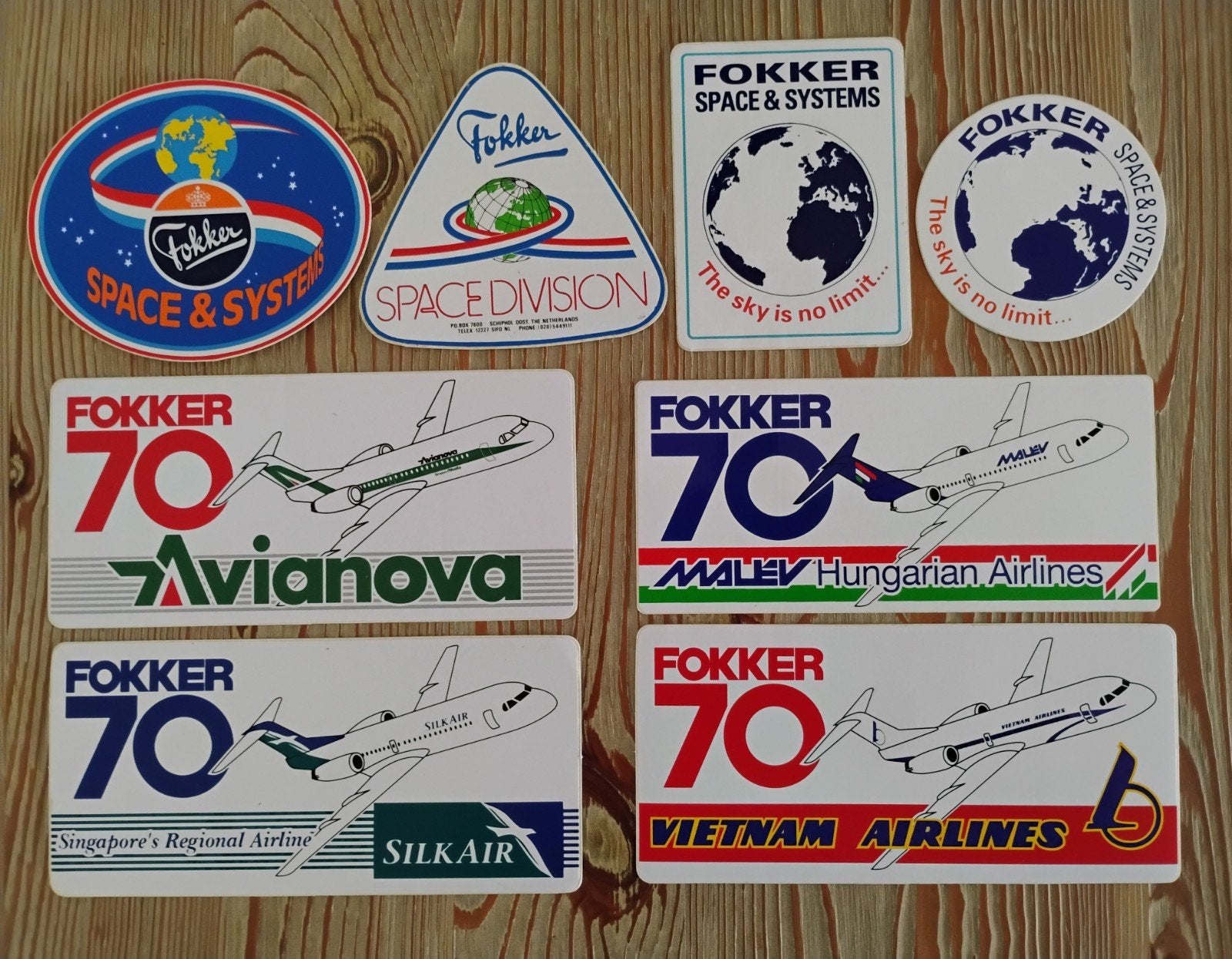 8x Vintage Stickers - Fokker, Verzenden, Gebruikt, Overige typen
