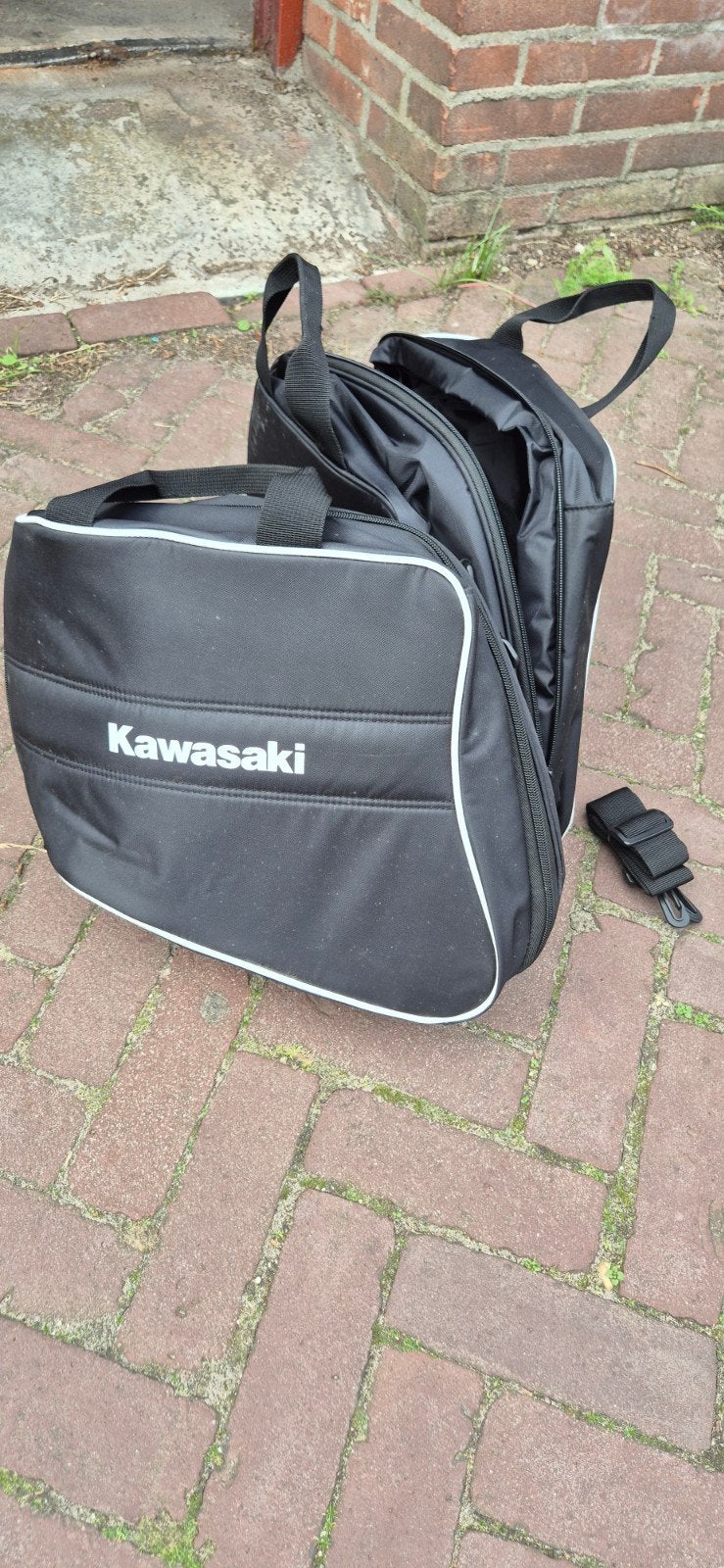 Kawasaki originele zijkoffer binnentassen - Zwar/wit Logo, Ophalen, Gebruikt