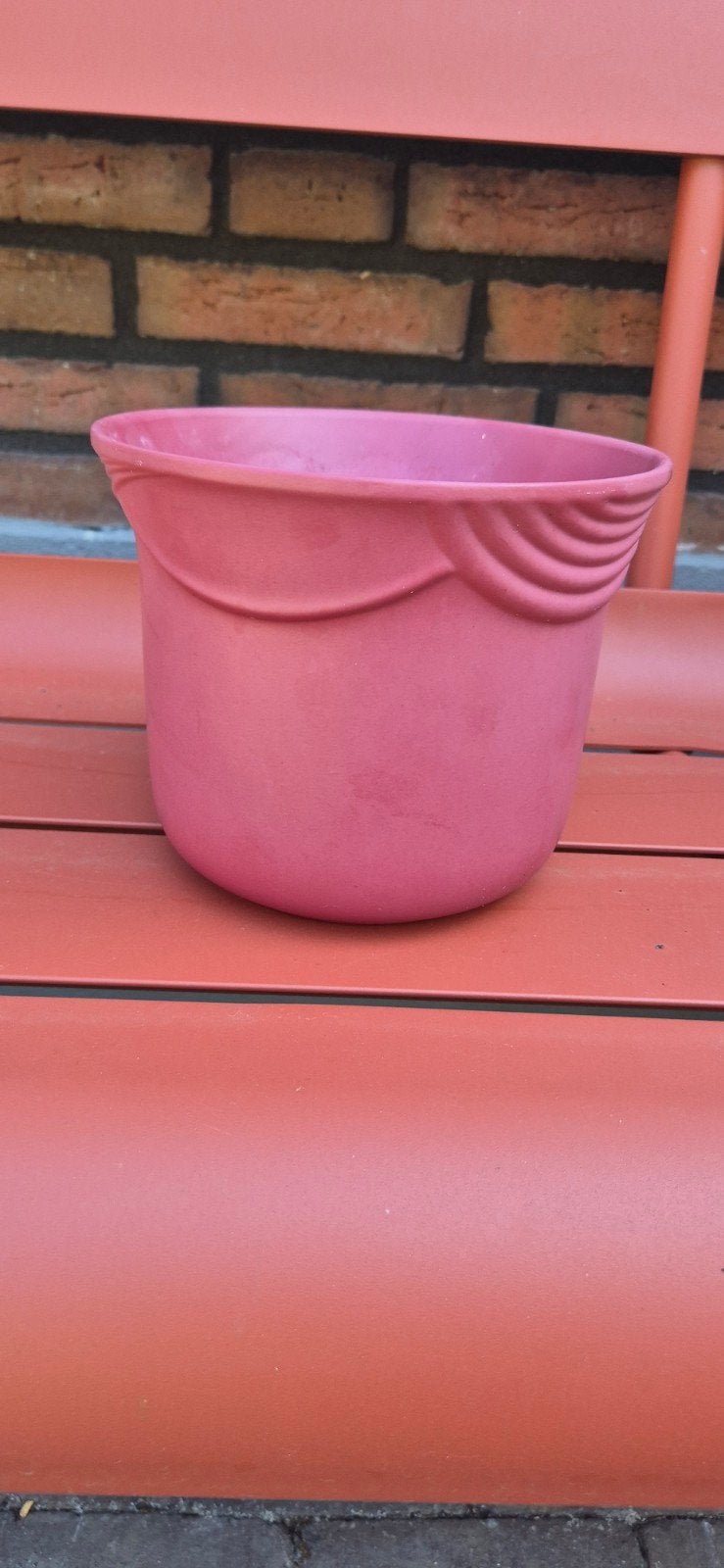 Roze bloempot van aardewerk, W. Germany, Heurich, Ophalen, Gebruikt, Rond, Balkon