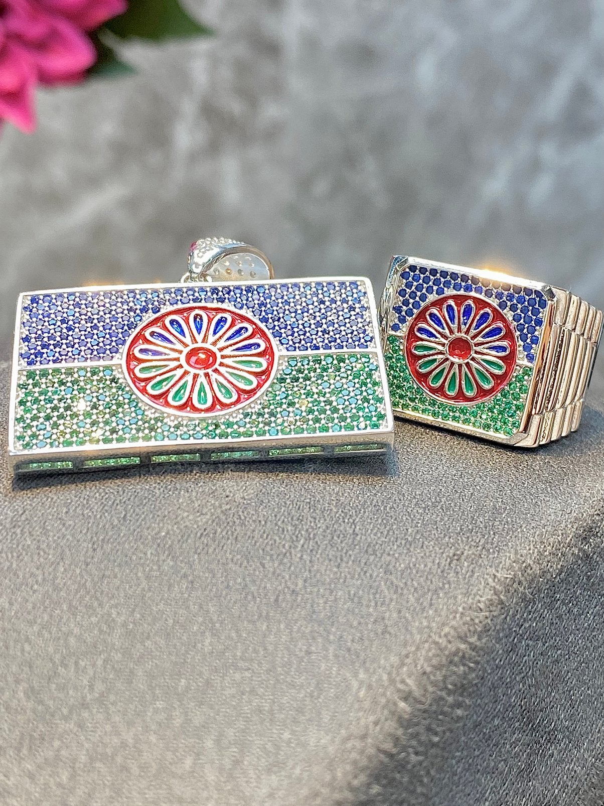 Zilveren Roma Sinti Set, Nieuw, Ophalen of Verzenden, Met edelsteen, Zilver
