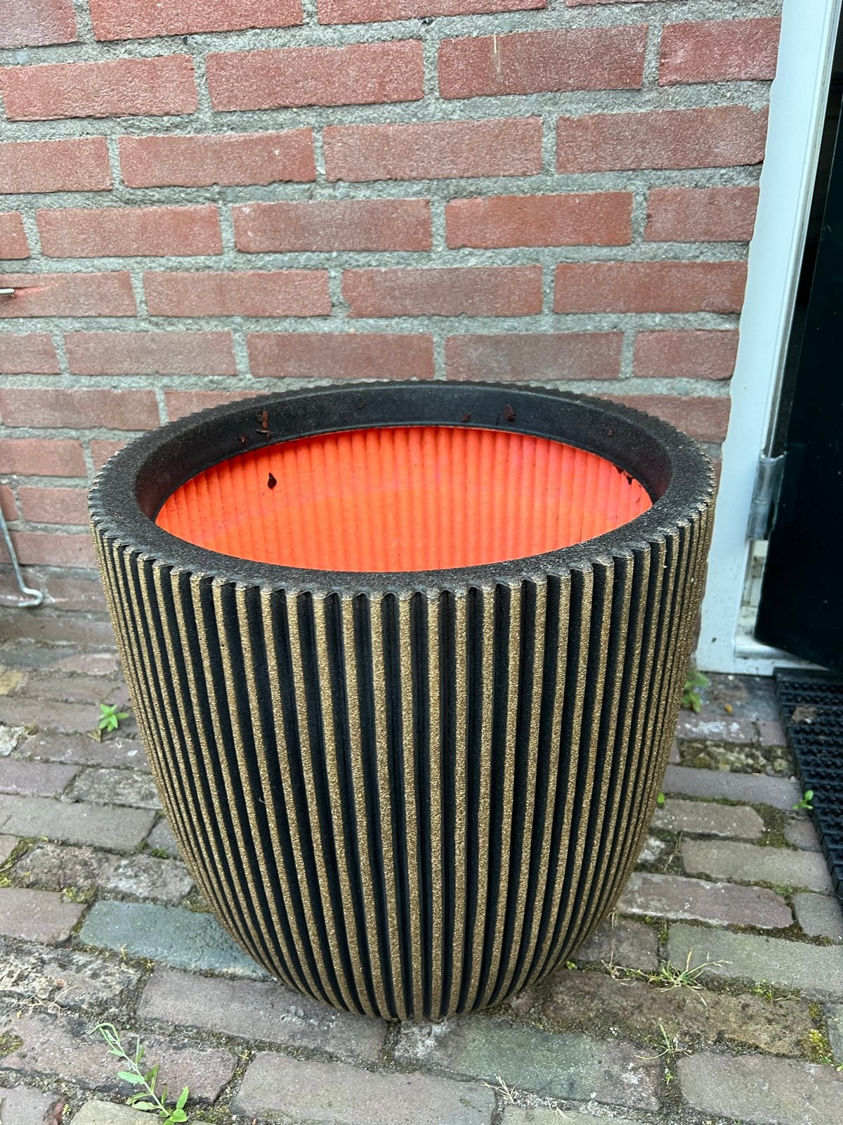 Capi Europe Bloempot Rib - Zwart/Goud - 47 Liter, Tuin en Terras, Ophalen, Kunststof, Gebruikt, Minder dan 60 cm