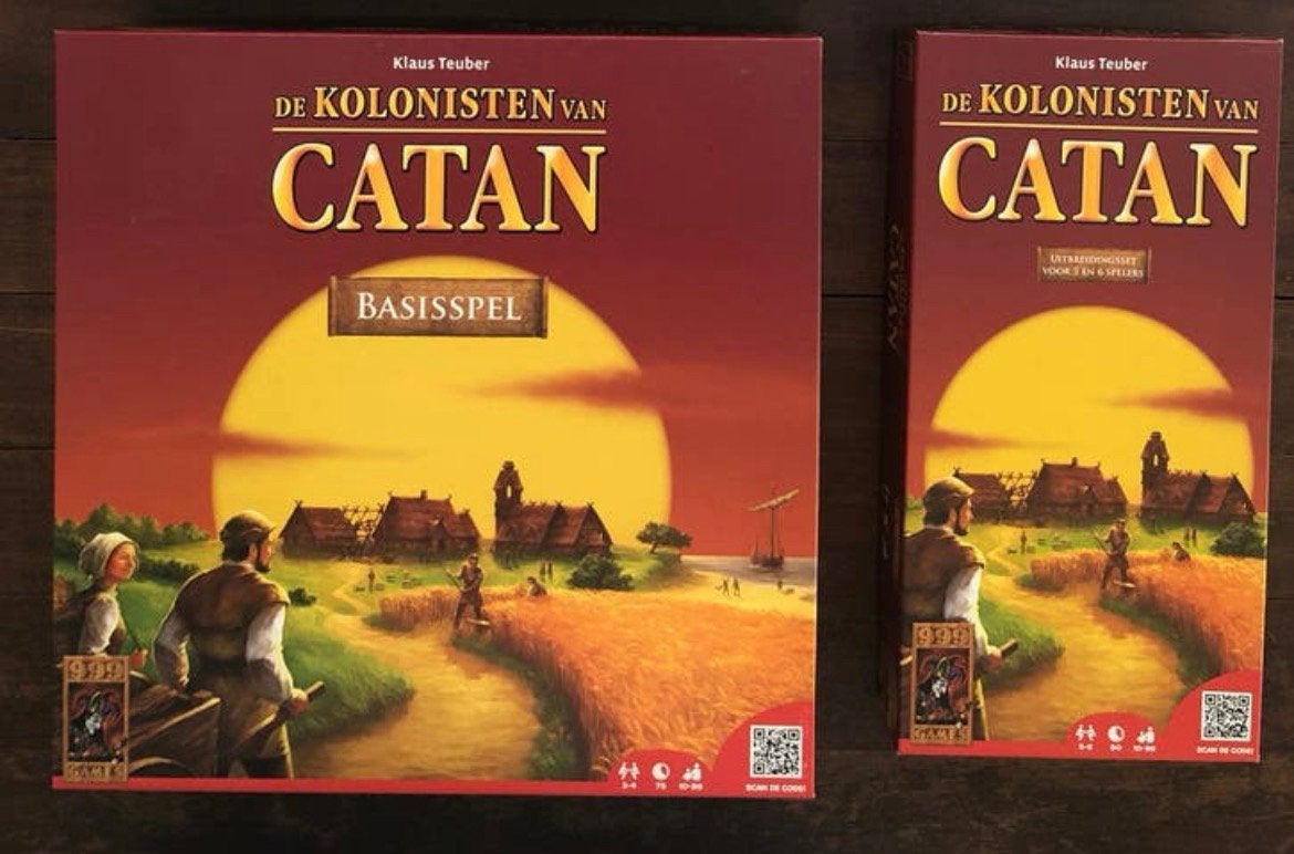 Catan basisspel en uitbreiding tm 6p - plastic, Ophalen of Verzenden, Zo goed als nieuw