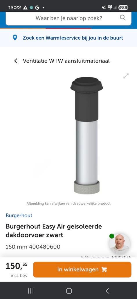 Dakdoorvoer 160 geisoleerd, Ophalen of Verzenden, Nieuw