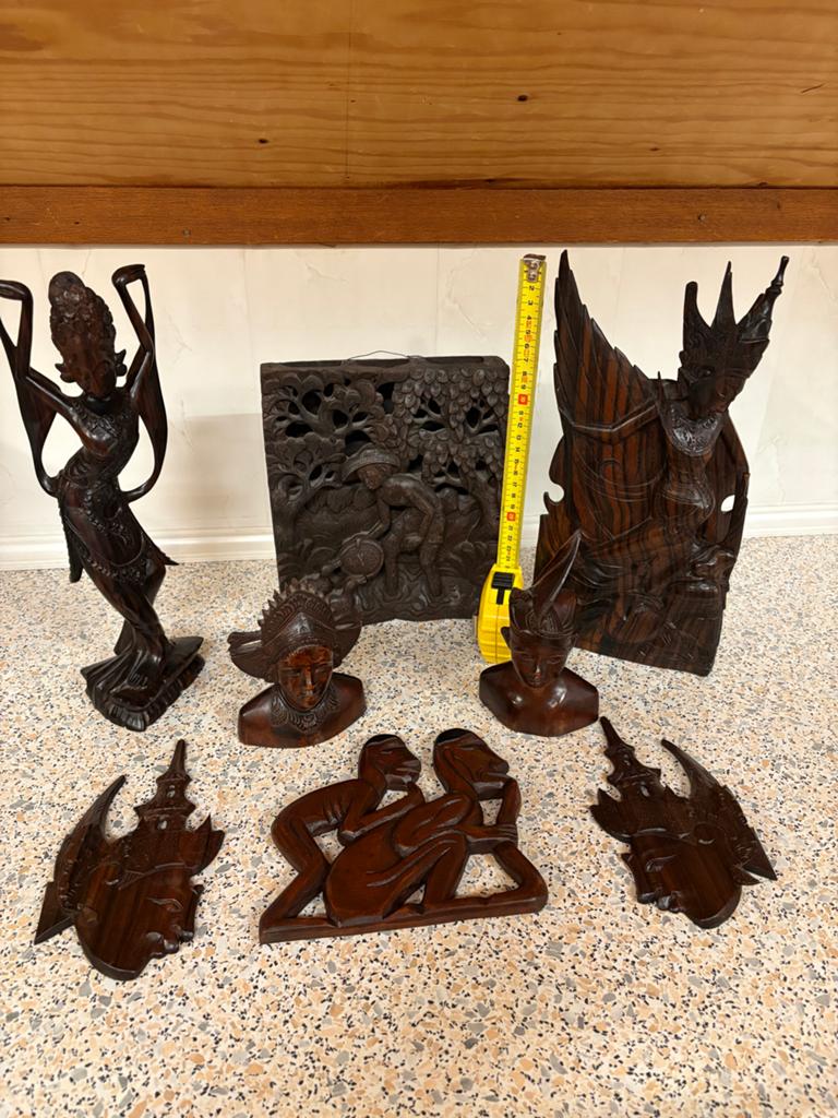 Set van 8 Houtsnijwerken - Aziatische Decoratie, Ophalen, Overige onderwerpen, Houtsnijwerk, Handgemaakt