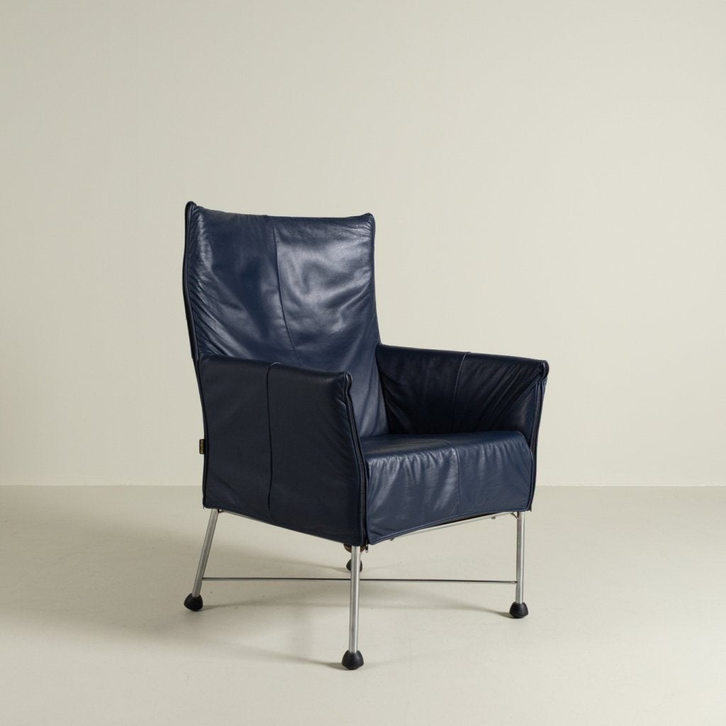 Montis Charly Fauteuil Blauw Leer - Aluminium (Op Doppen), Niet ingevuld, Zo goed als nieuw, Niet ingevuld, Niet ingevuld