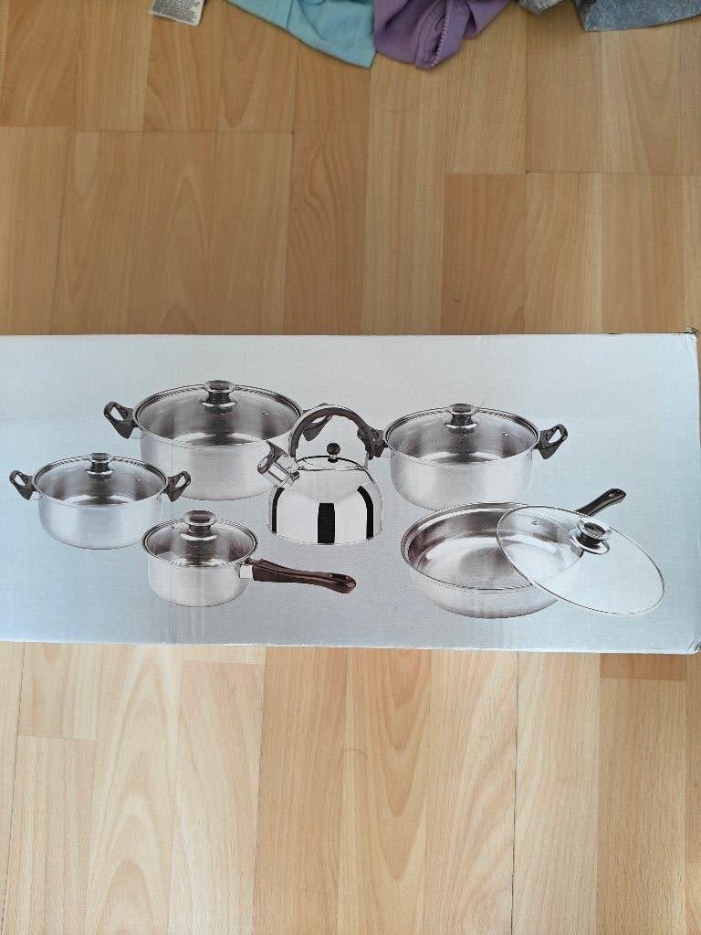 11-piece stainless steel cookware set, Ophalen of Verzenden, Nieuw, Rvs, Pannenset