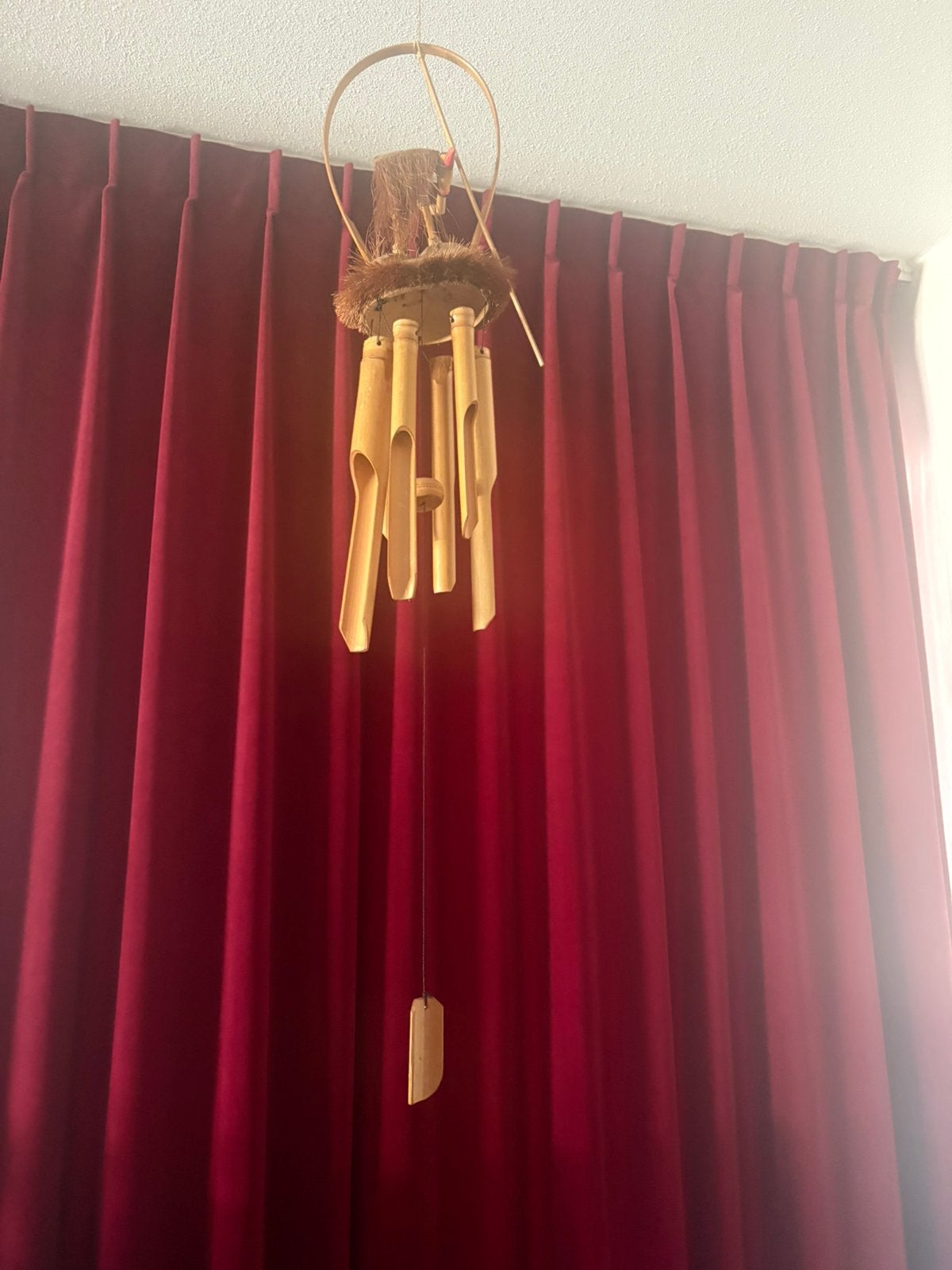 Windgong met vogel, Antiek en Kunst, Houtsnijwerk, Handgemaakt, Hout, Bruin