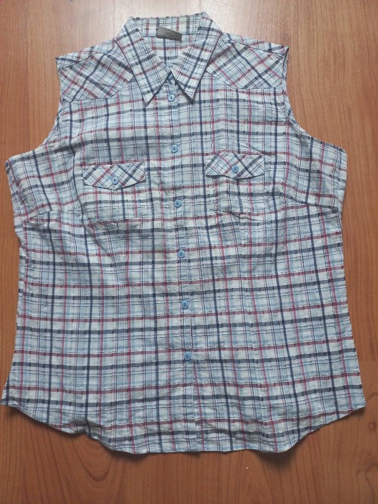 C&A blauw / rood / wit geruite / geblokte blouse maat 46 XL, Blauw, Maat 46/48 (XL) of groter, Ophalen of Verzenden, Gedragen