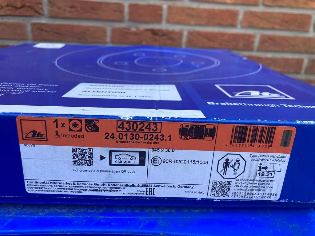 Nieuwe ATE Remschijf voor Volvo XC90 II (345x30mm), Auto diversen, Sneeuwkettingen, Nieuw, Ophalen of Verzenden