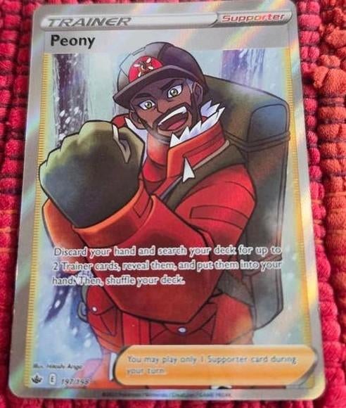 Pokémon TCG: Trainer Peony Full Art (Chilling Reign), Ophalen of Verzenden, Zo goed als nieuw, Losse kaart, Foil