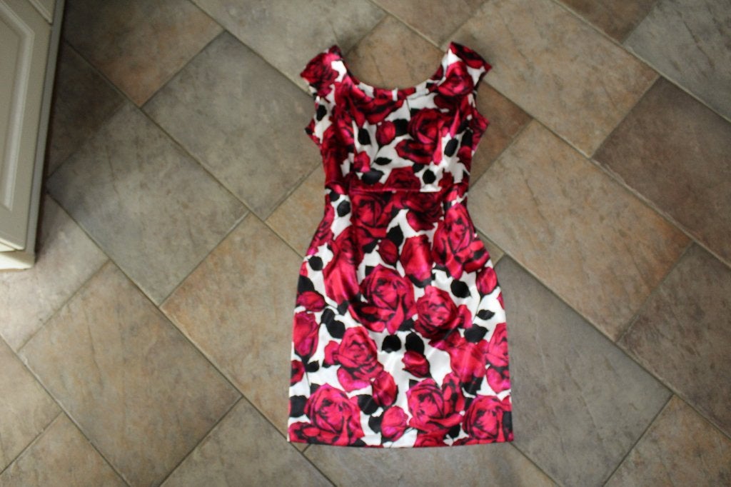 Joseph Ribkoff chique elegante rozen/print jurk 44 valt 42, Overige kleuren, Verzenden, ., Maat 42/44 (L)